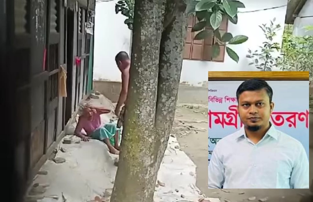 ছবিতে বাম পাশে নির্যাতনের চিত্র ও ডান পাশে ইউএনও মোঃ মহিনুল হাসান